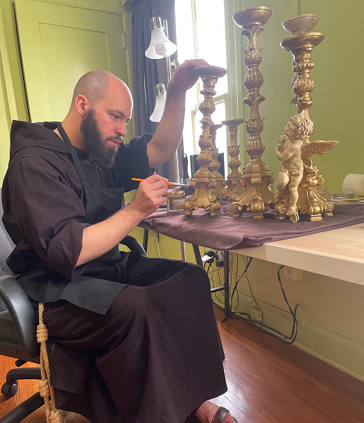Friar restoring a golden candlestick